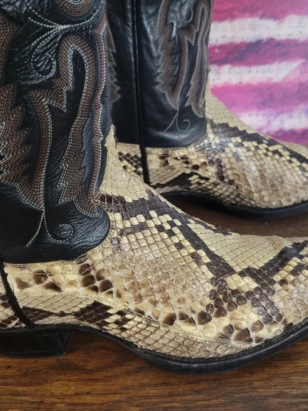 Panhandle Vintage Snakeskin and Black Leather Western Cowboy Boots Barely Worn - Picture 2 of 9
